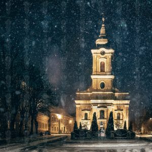 Fine Art Print – Church of Chains in Satu Mare on a Magical Snowy Night