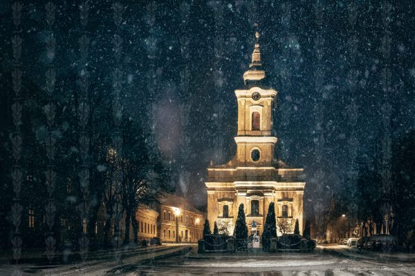 Fine Art Print – Church of Chains in Satu Mare on a Magical Snowy Night