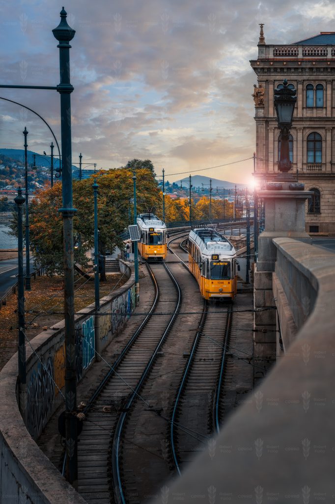 Twin Trams at Dawn – Riverside Line, Budapest